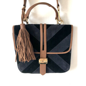 Worn Once April, May Suede Leather Crossbody Bag Chevron Adjustable Tassel